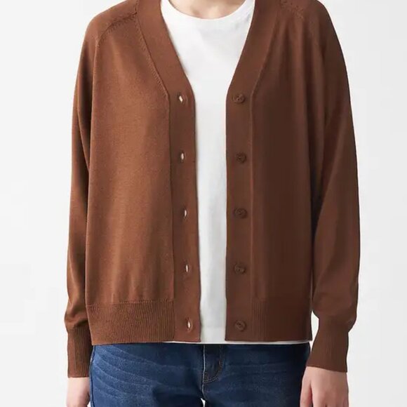 MUJI wide cardigan, Organic Cotton wool, Brick brown red, NWT, XS-S oversize - Picture 7 of 9